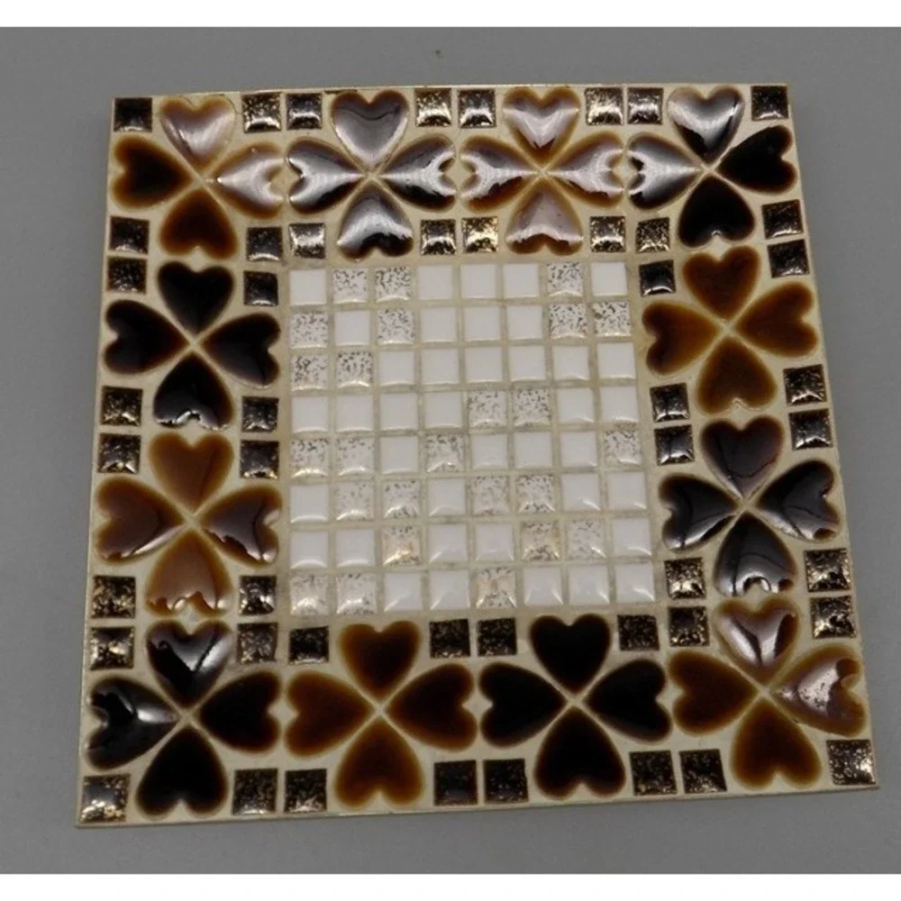 Vintage MCM Clover Mosaic Tile Tray Dish Ashtray Retro Gold Fleck Trinket